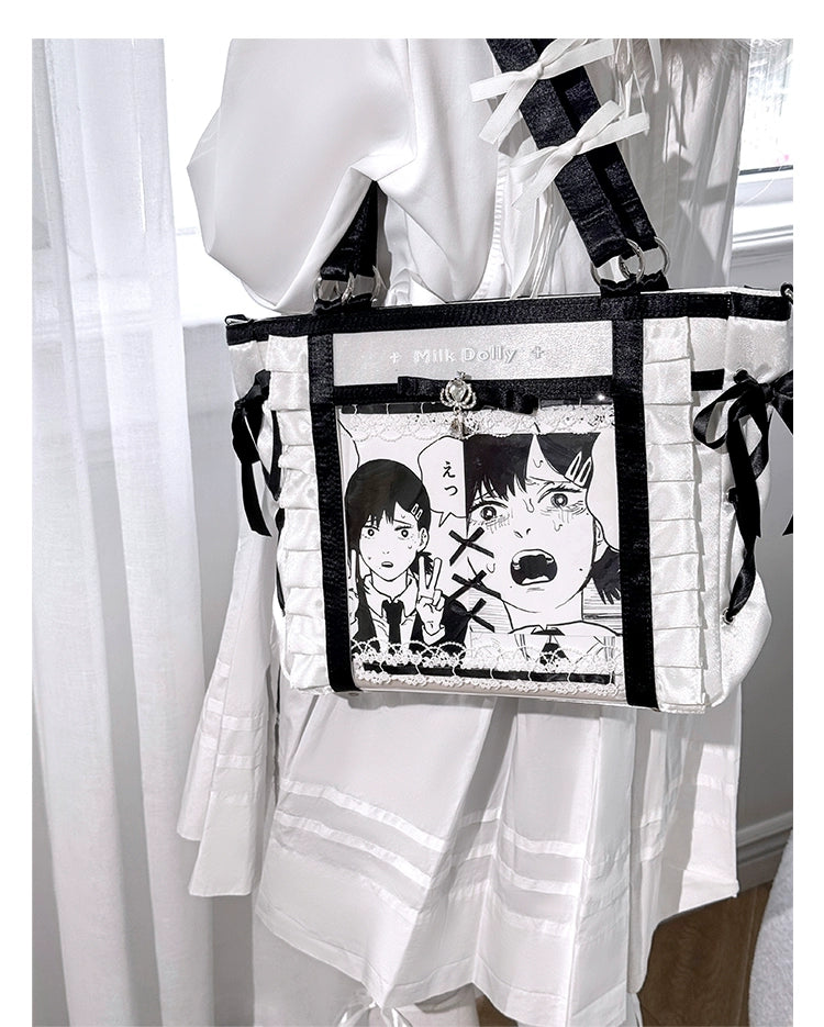 Large-Capacity Ita Bag, Clear Window Front + Rhinestones 43231:779308