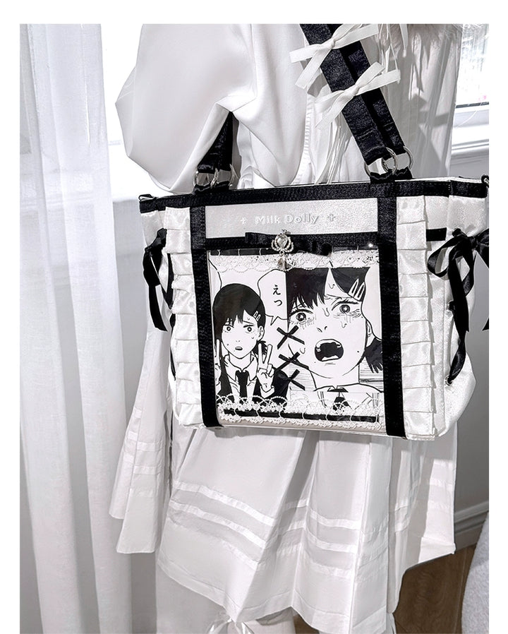 Large-Capacity Ita Bag, Clear Window Front + Rhinestones 43231:779308