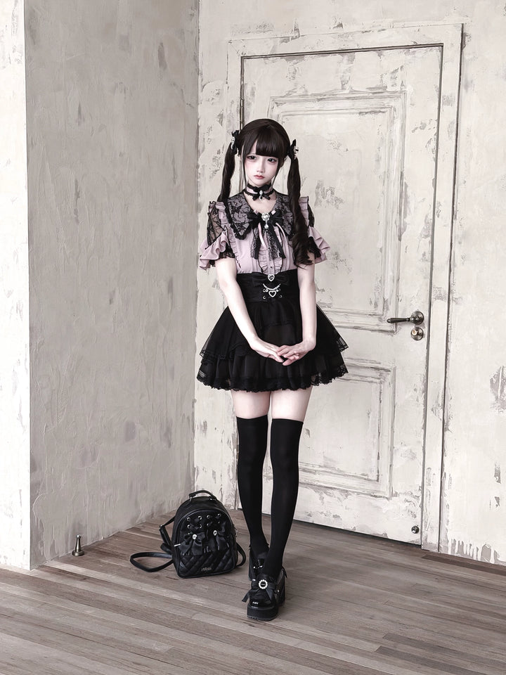 Jirai Kei Lace Sleeve Blouse, Ruffle Details 45194:841366