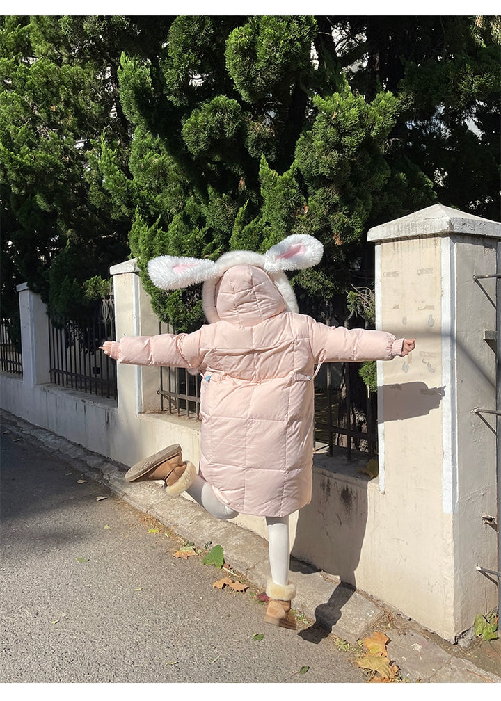 Kawaii Winter Coat Rabbit Ear Hooded Long Down Jacket 40340:665572