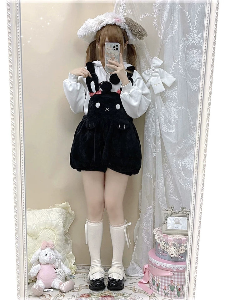 Kawaii Fashion Fluffy Bunny Bear Overalls Hoodie Bear Bag 22628:333426