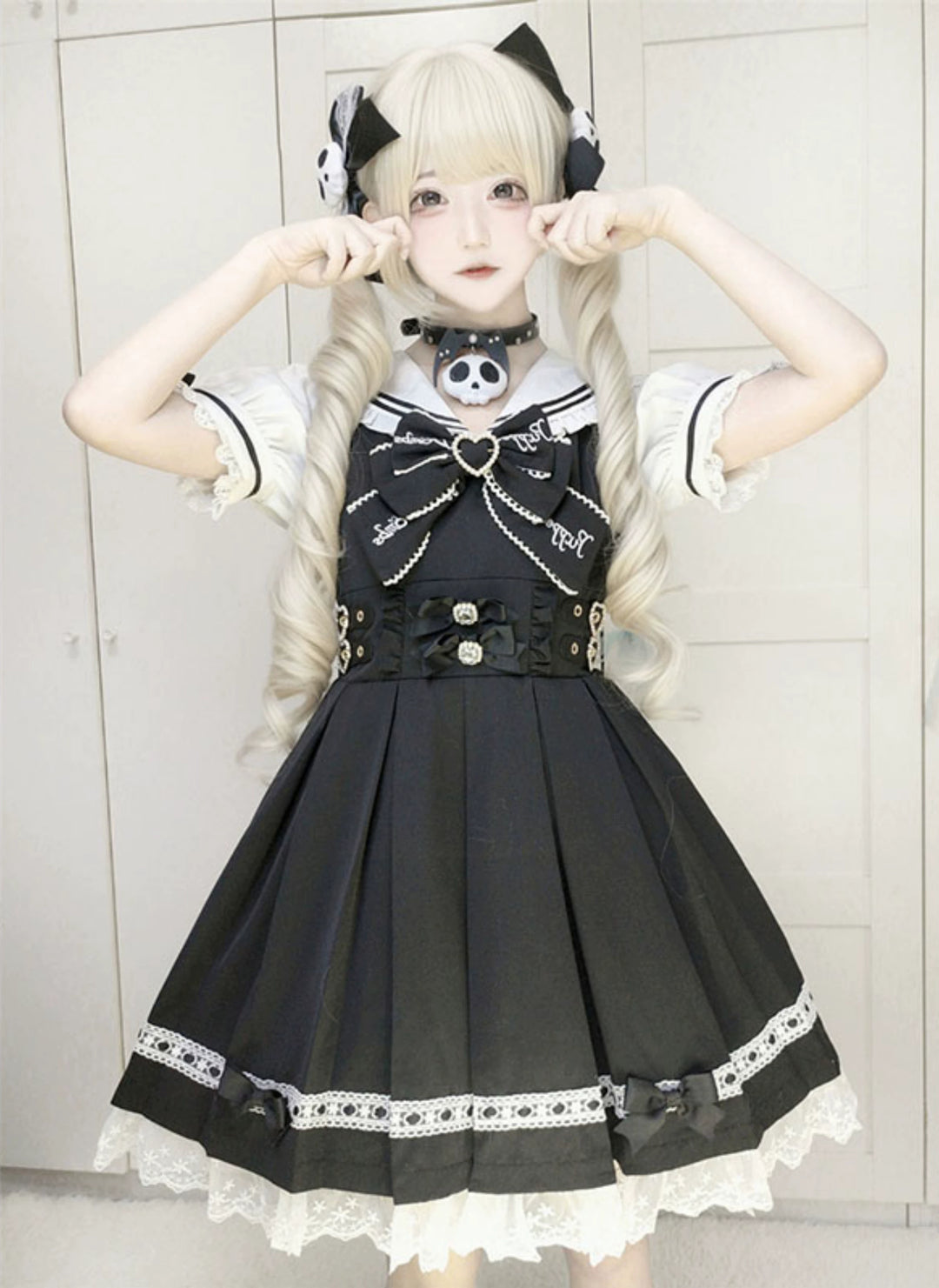Sailor Collar Jirai Kei Dress With Detachable Bow 42978:760025