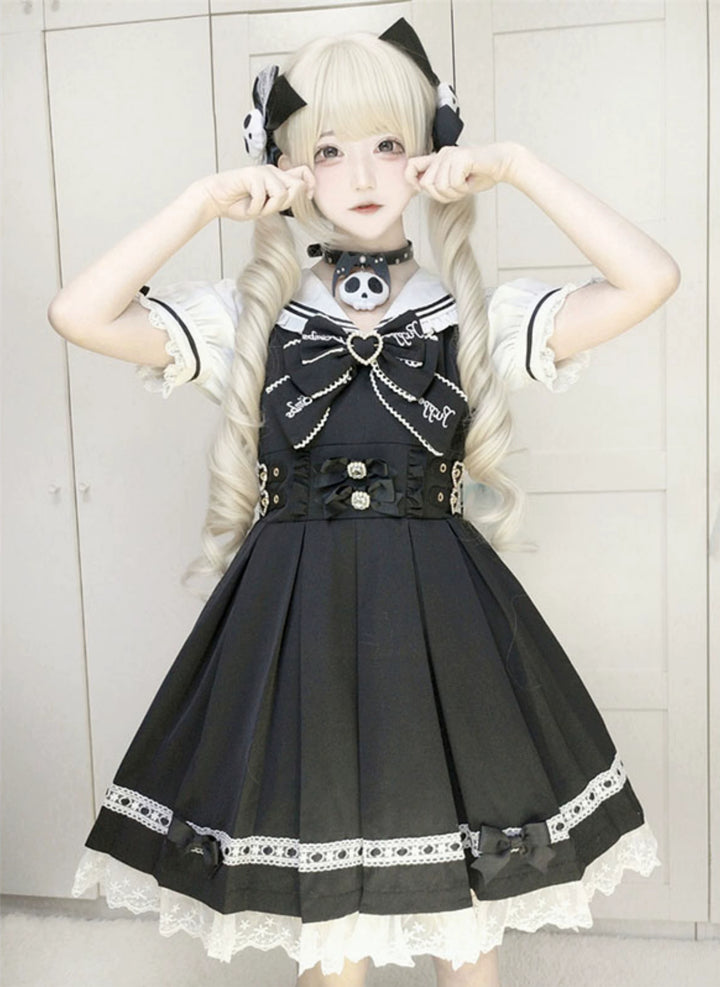 Sailor Collar Jirai Kei Dress With Detachable Bow 42978:760025