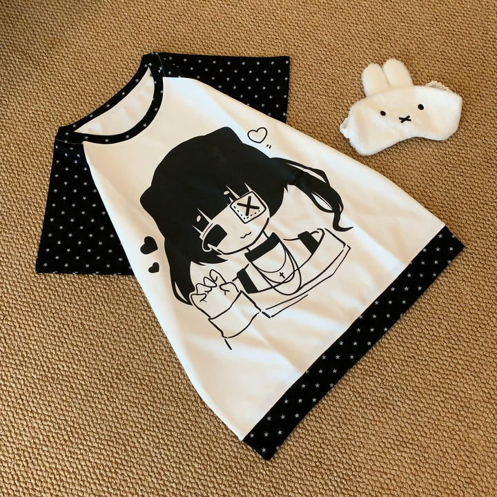 Kawaii Raglan T-Shirt, Girl & Star Print 45639:857365