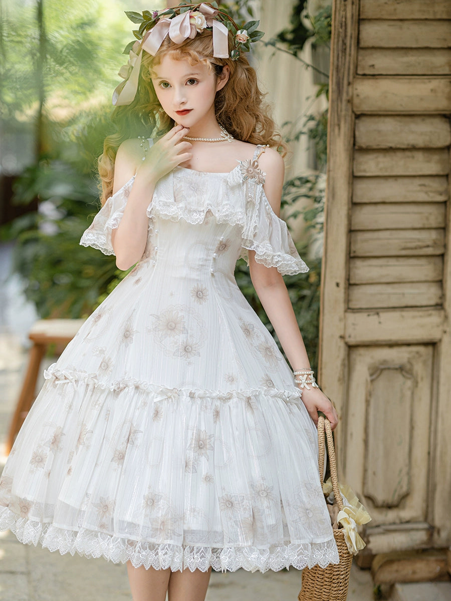 Lolita Dress Sunflower Print JSK White Strap Lolita Dress (Dress / L M S) 36480:545944