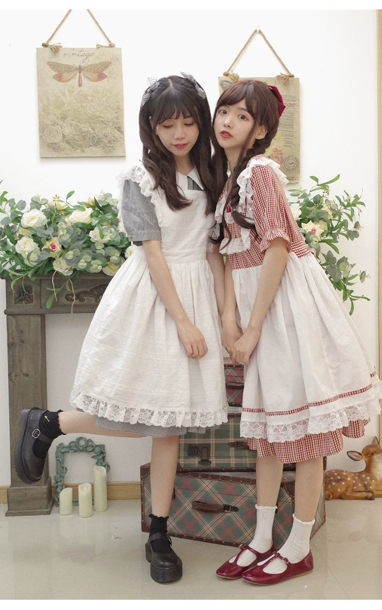 Lolita Dress White Apron Dress Cotton Suspender Skirt 36554:518630 36554:518630