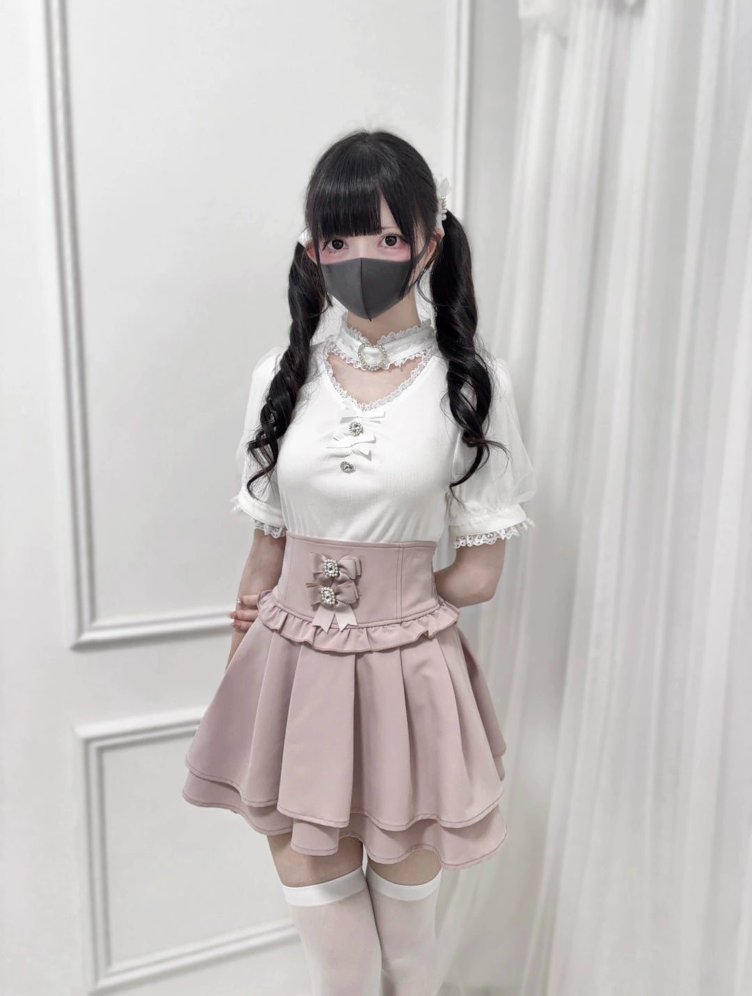 Summer Jirai Kei V-Neck Lace Choker Blouse 43587:780444