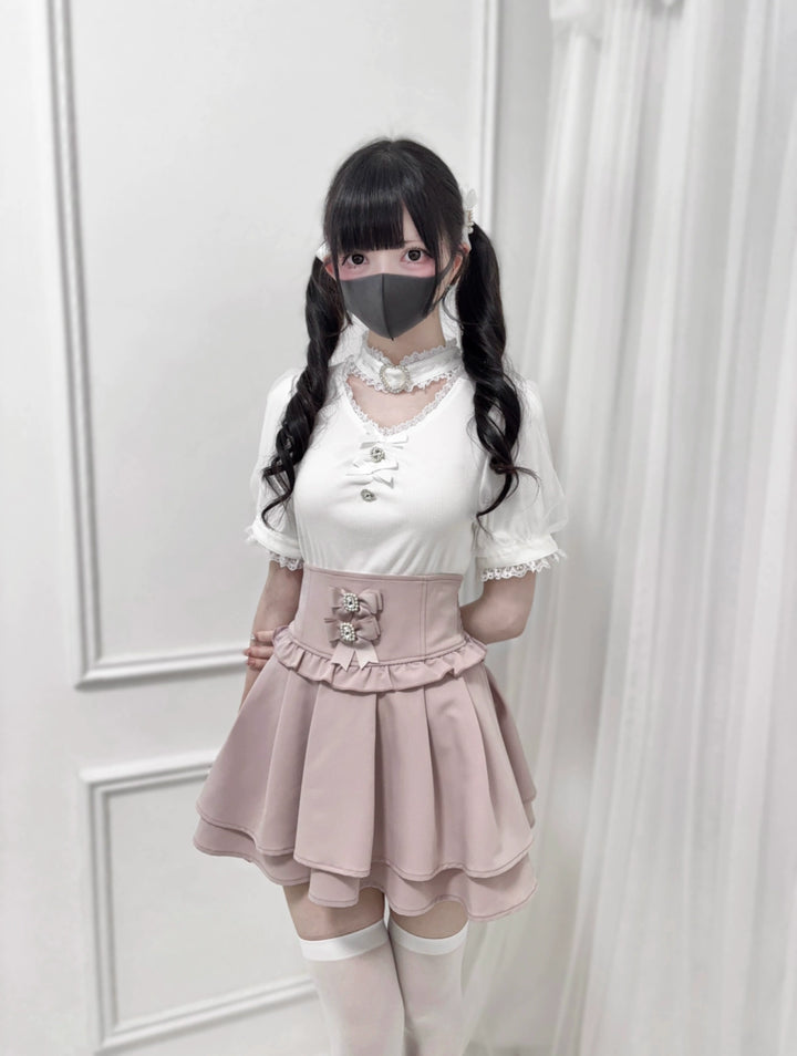Summer Jirai Kei V-Neck Lace Choker Blouse 43587:780444