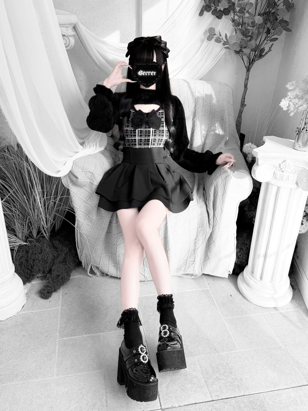 Jirai Kei Chest Cut-Out Sweater, Faux Mink Plush 44155:797192