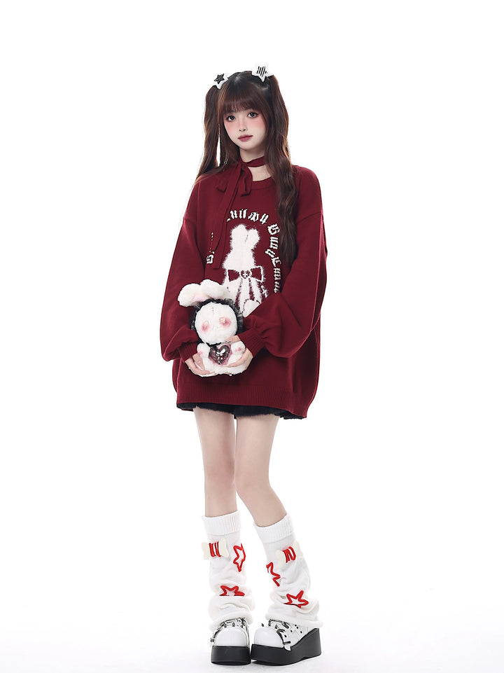 Jirai Kei Sweater Christmas Pullover Lantern Sleeve Sweater 39552:633054