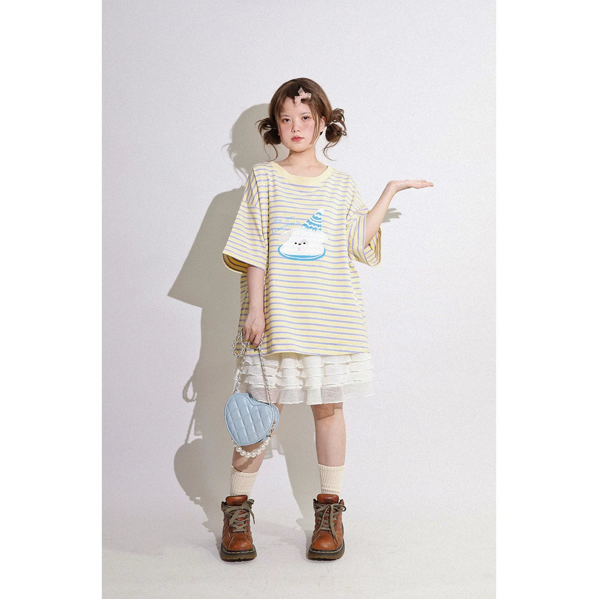 Kawaii Aesthetic Shirt Striped Short Sleeve Cotton Top 36562:518570
