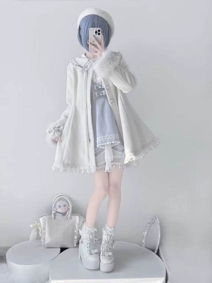 Wool-Blend Jirai Kei Coat, Bunny Ear Hood and Bows 44013:793031
