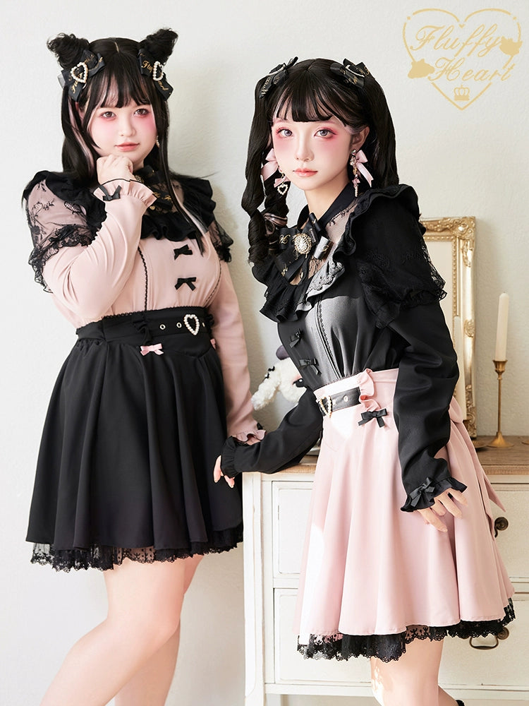 Jirai Kei Black Pink Skirt Heart Buckle High-Waisted Skirt 21934:366396