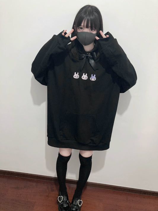 Plus Size Jirai Kei Hoodie Cute Black hooded Sweatshirt 35264:485168