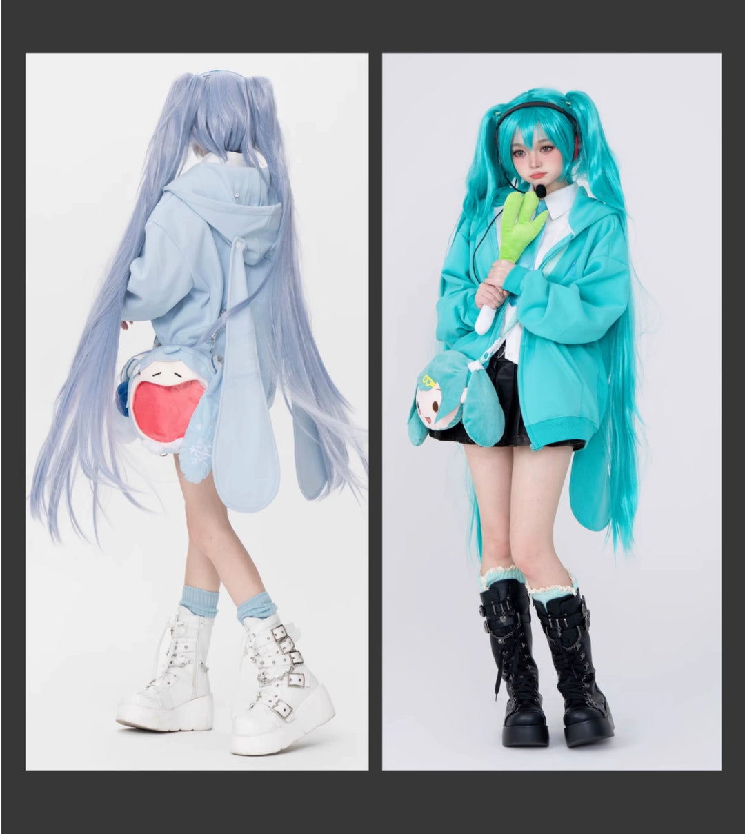 Kawaii Jacket Detachable Bunny Ears Hoodie Pleated Skirt 42014:723350