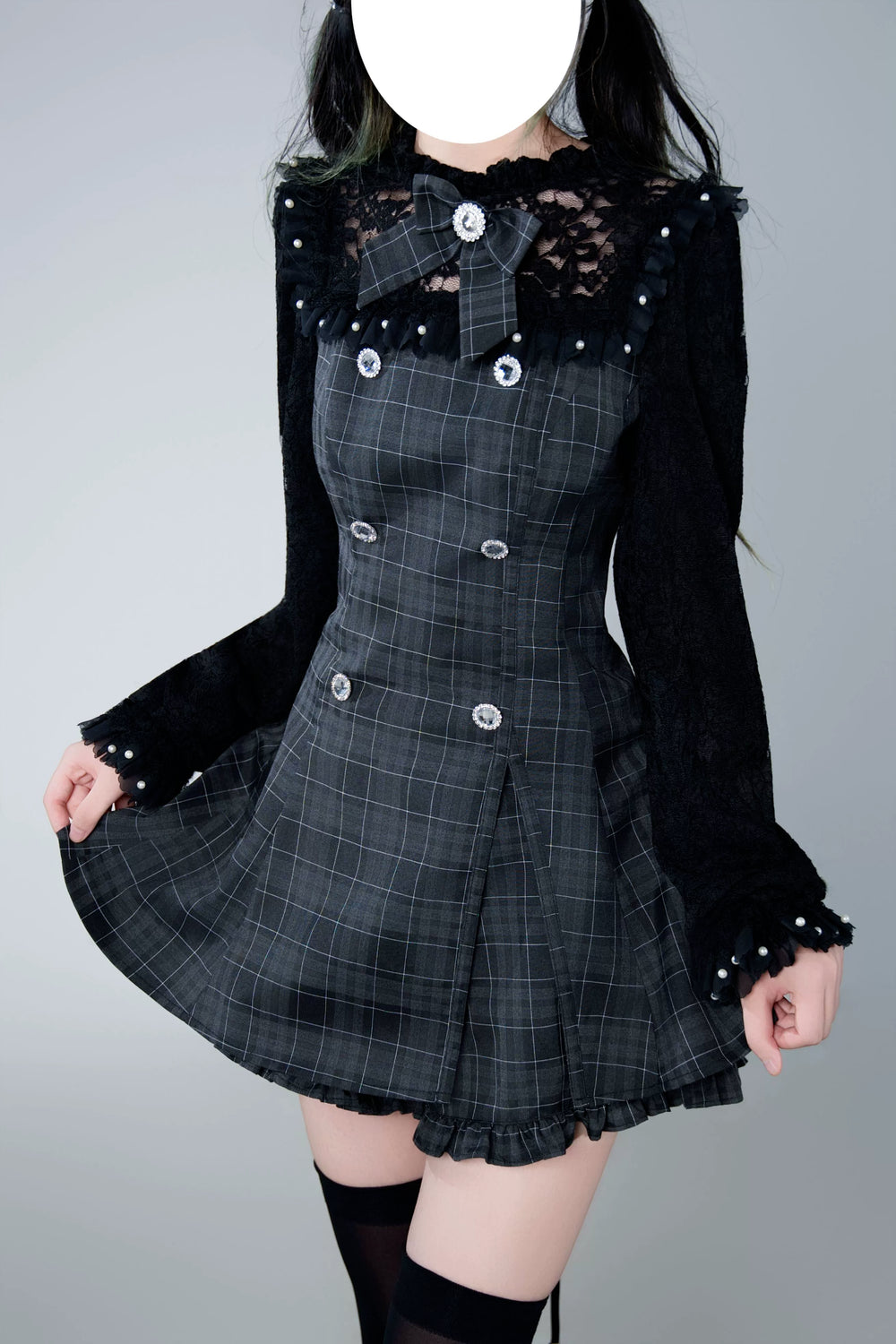 Jirai Kei Dress Set, Lace and Rhinestone (Black / 2XL L M S XL XS) 43844:786634