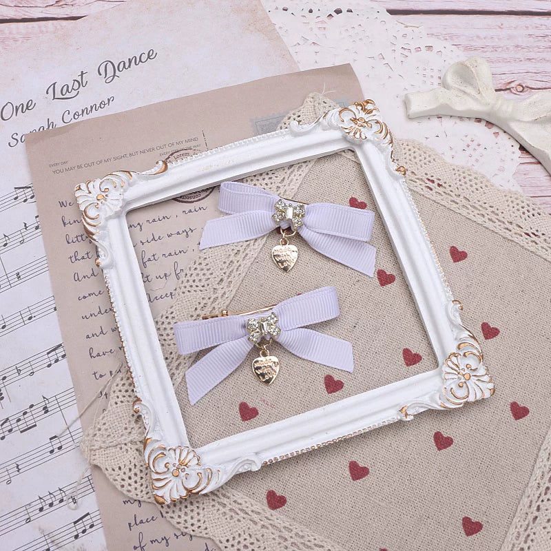 Jirai Kei Hair Clip, Rhinestone Bow & Heart Pendant 45071:834150
