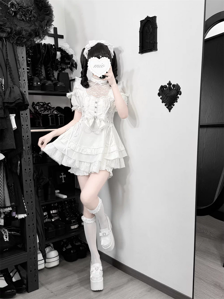 Ryousangata Dress and Shorts Set, Heart & Lace 45812:862918