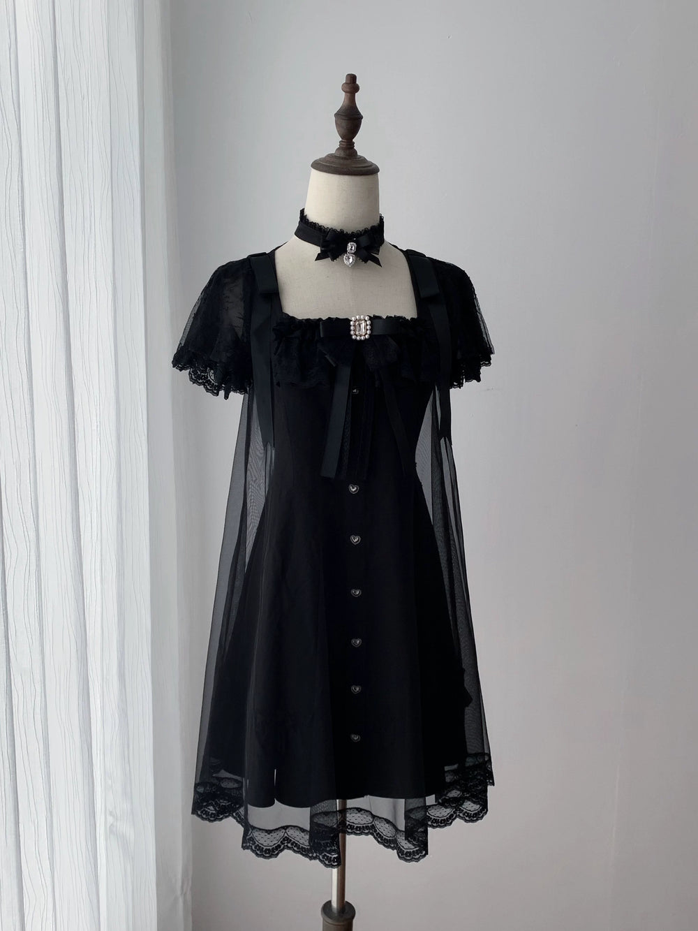 Jirai Kei Tulle Overlay Dress, Square Neckline (L M S) 45558:855510