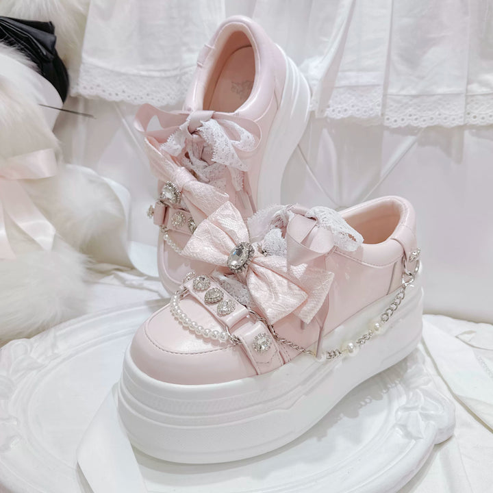Jirai Kei Platform Shoes, Rhinestone & Pearl Chain (35 36 37 38 39 40) 45866:868236
