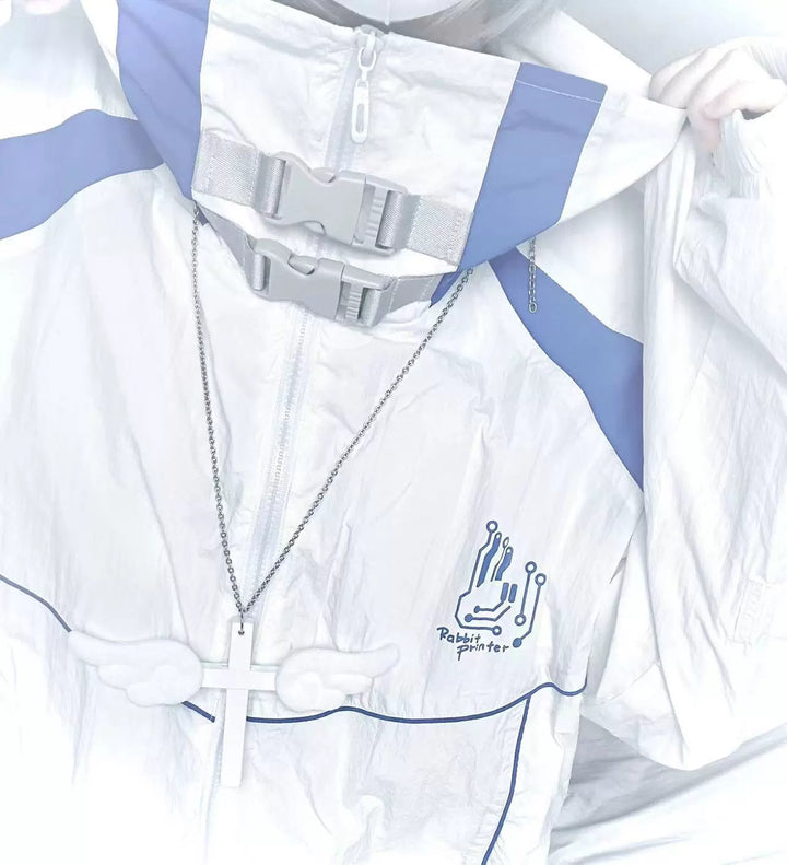 Jirai Kei Jacket White Blue Long-sleeved Sun Protection Coat 38506:593106