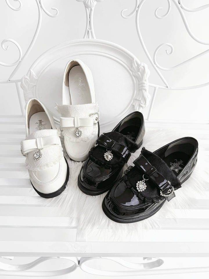 Jirai Kei Low-Heel Loafer Shoes, Rhinestones & Bow 43944:790333