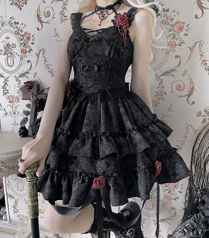 Gothic Lolita Skirt Set Blood Rose Skirt Corset Set Multicolor 35542:496552