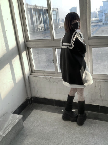 Jirai Kei Black White Hoodie With Bunny Design 29460:346902
