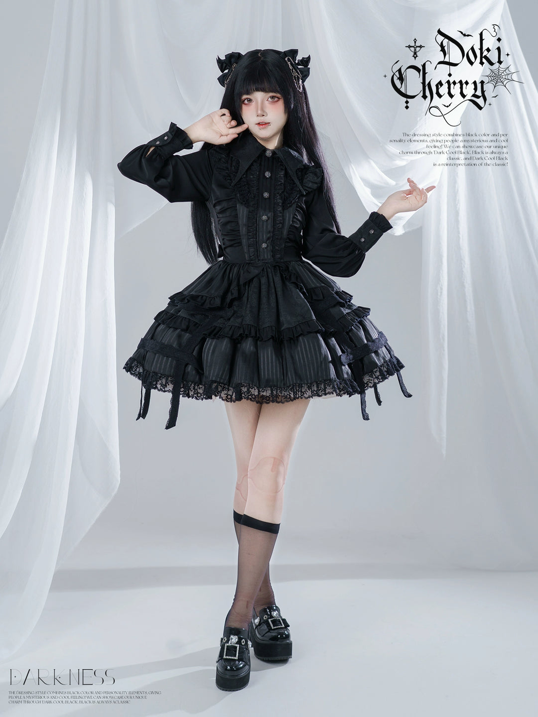 Gothic Lolita Black OP Dress, Bat Wing Collar 44074:795999