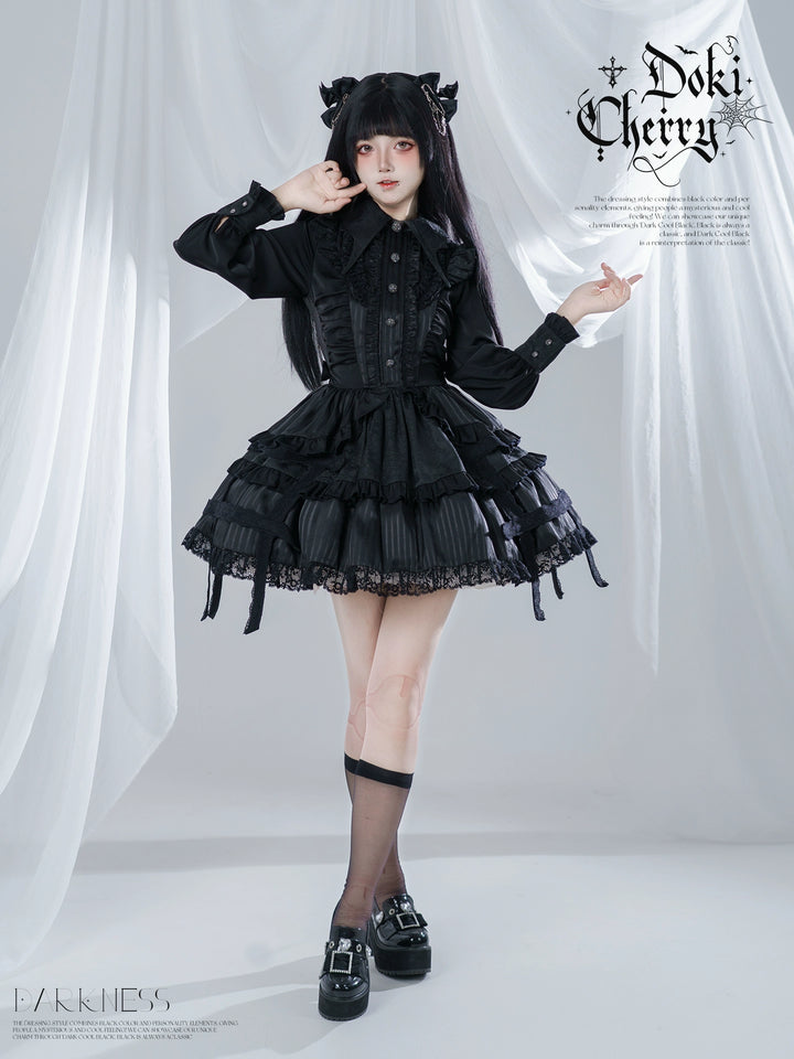 Gothic Lolita Black OP Dress, Bat Wing Collar 44074:795999