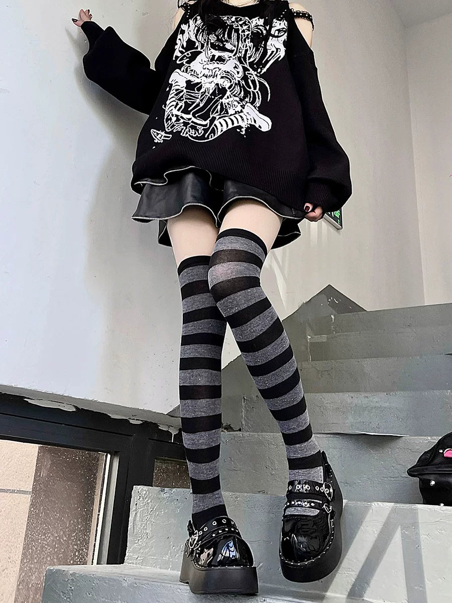 Punk Knee-High Striped Socks, Multiple Colors 45199:839684