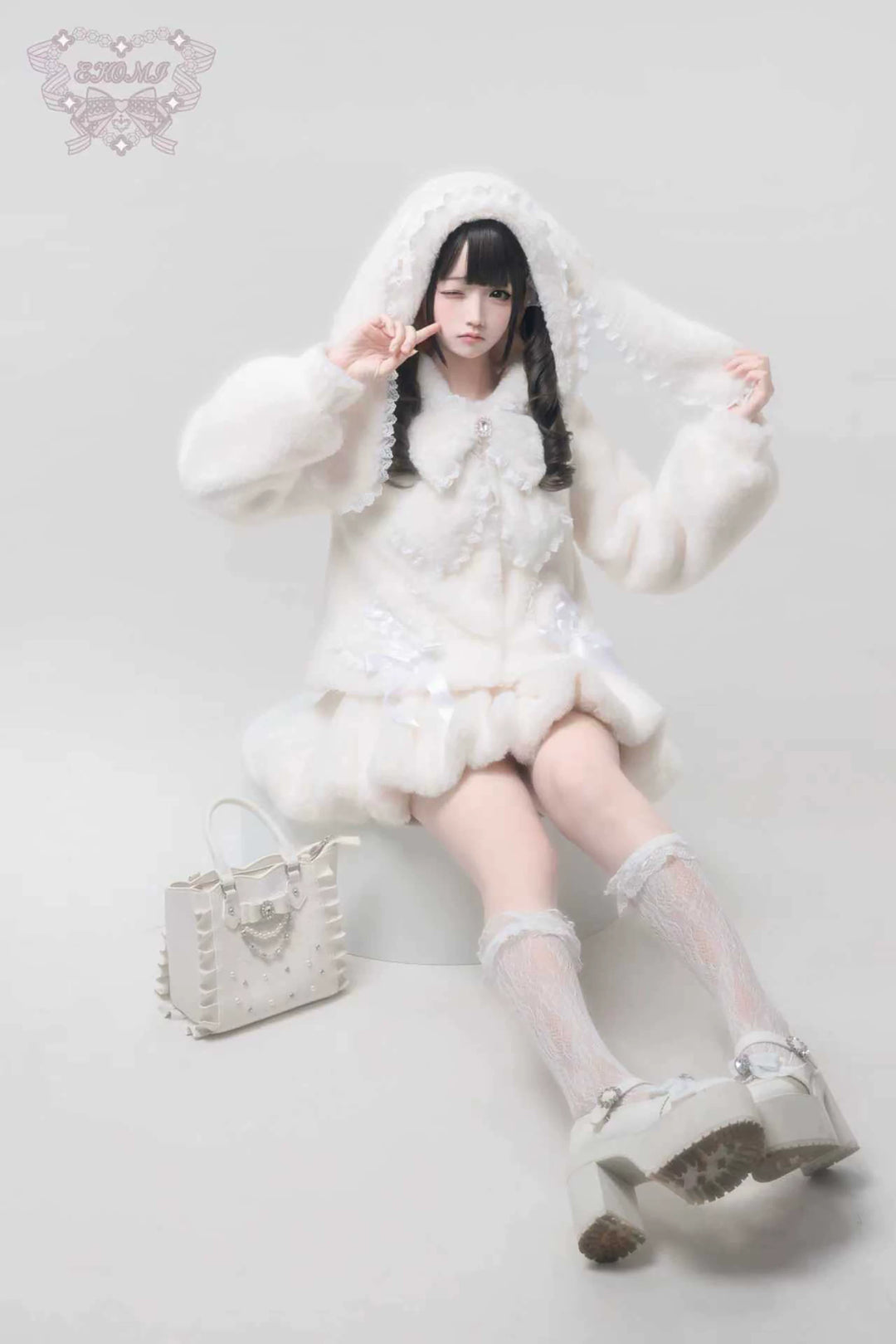 Ryousangata Winter Bunny Ear Hooded Coat Outfit 44590:814026