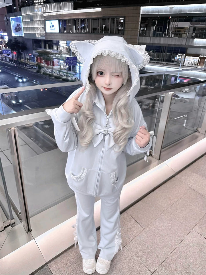 Tenshi Kaiwai Cat Ear Zip-Up Hoodie, Side Lace Pants 45585:856968