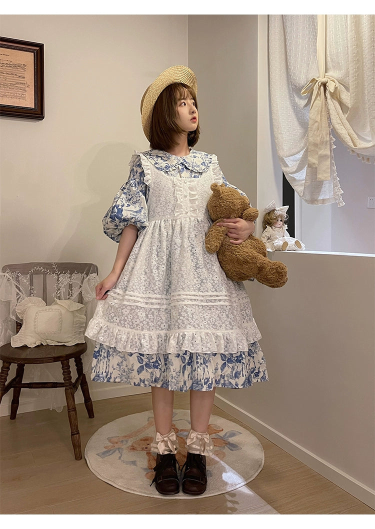 Mori Kei Apron White Lace Floral Apron Dress Suspender Skirt 36556:531280