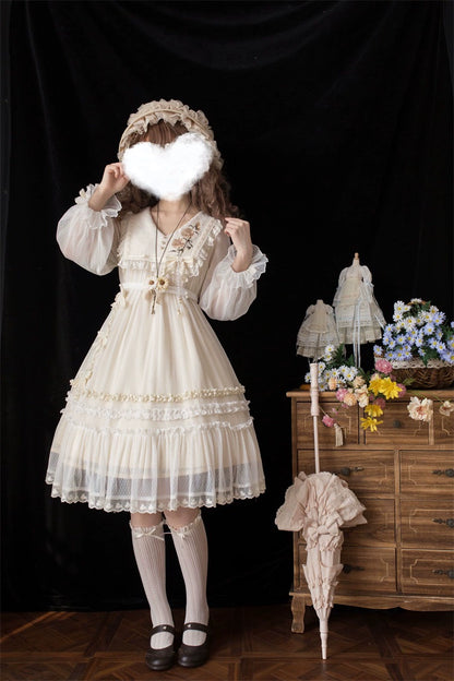 Sunflower Daily Lolita Dress Mori Kei Dress Long Sleeve Dress 36478:552224