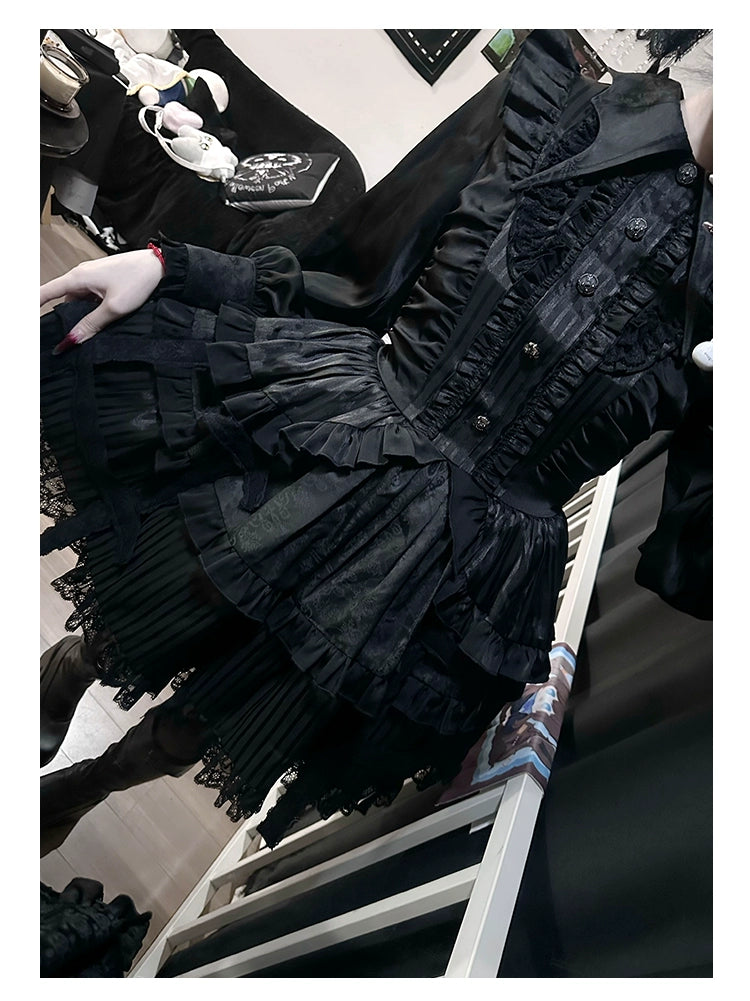 Gothic Lolita Black OP Dress, Bat Wing Collar 44074:796005