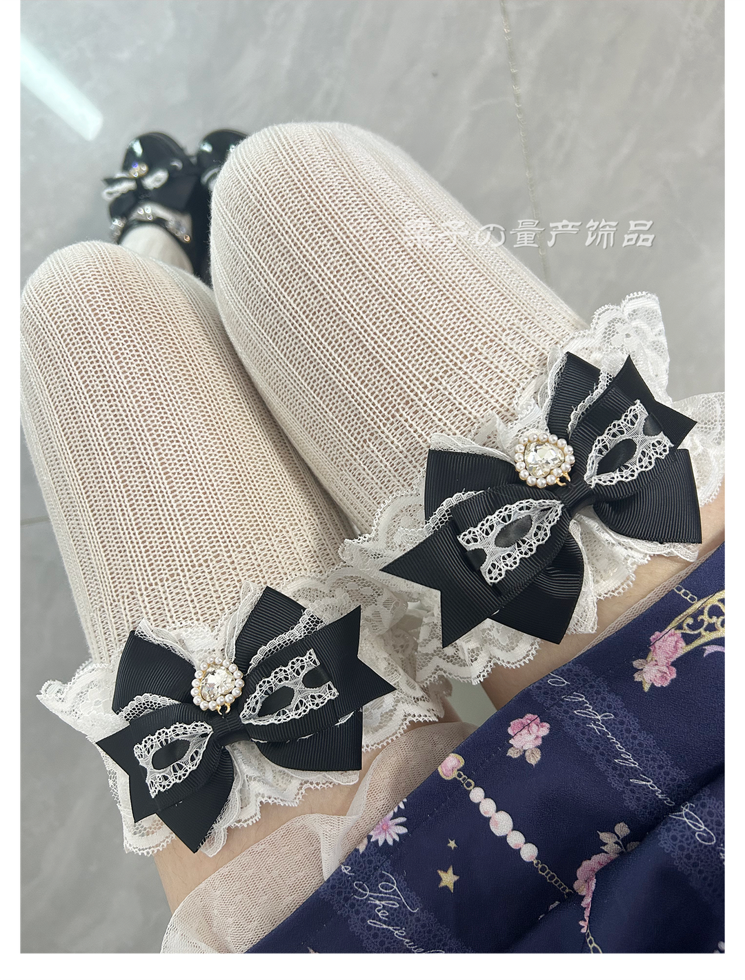 Jirai Kei Over-the-Knee Socks, Lace Cuffs 44008:793898
