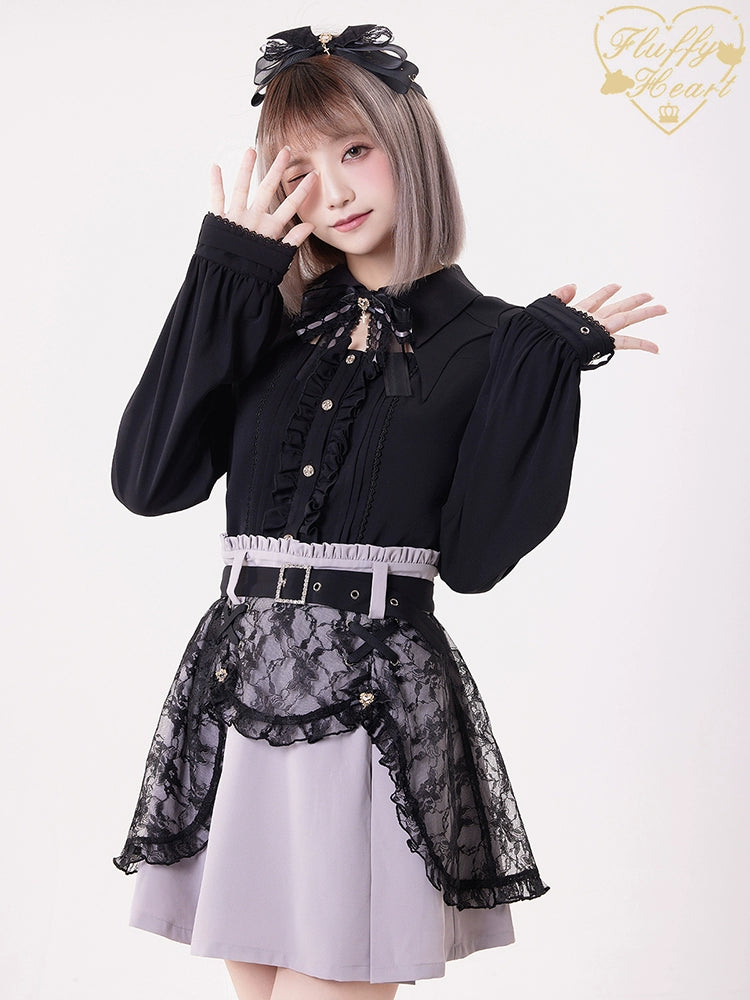 Jirai Kei Black Purple Skirt With Double Layer 21940:350872