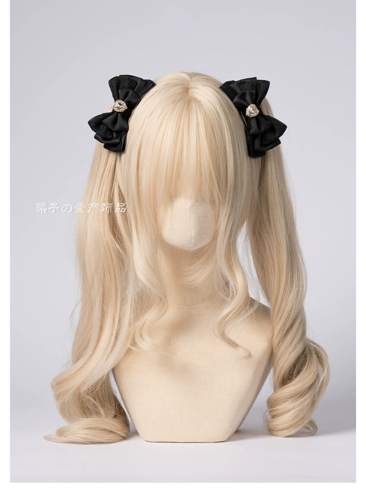 Jirai Kei Four-layer Bow Hair Clips, Heart Rhinestone 45777:862008
