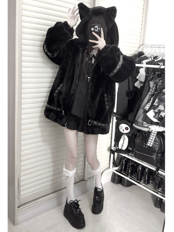 Subculture Oversized Plush Coat, Cat Ear Hood 43938:791938