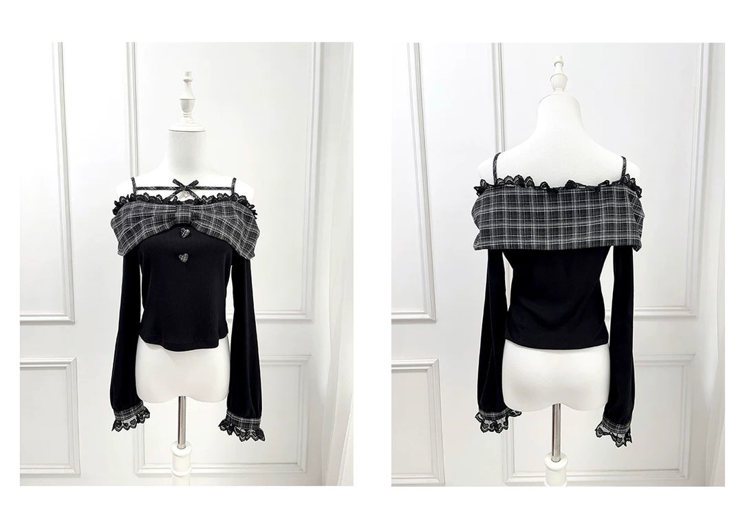 Ryousangata Off-Shoulder T-shirt, Long/Short Sleeve Available 45265:844894