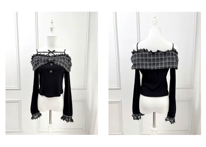 Ryousangata Off-Shoulder T-shirt, Long/Short Sleeve Available 45265:844894