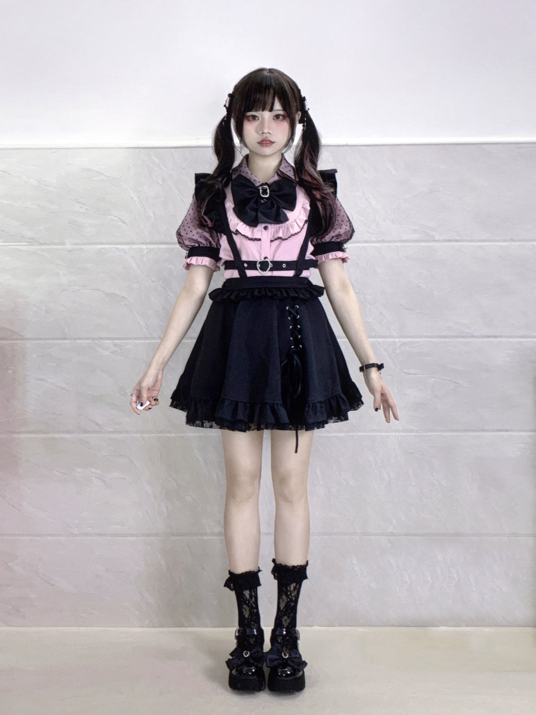 Jirai Kei Skirt Black Lace Hem Suspender Skirt (L M S XL / Black) 21994:326132