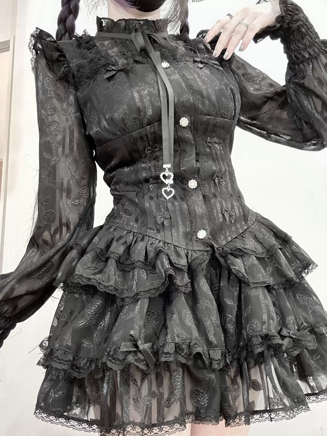 Jirai Kei Blouse & Bloomers Set, Ruffled Stand Collar 44959:831577