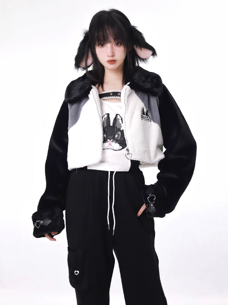 Punk Fashion Winter Coat Faux Fur Coat Fleeced Pants 40246:663428