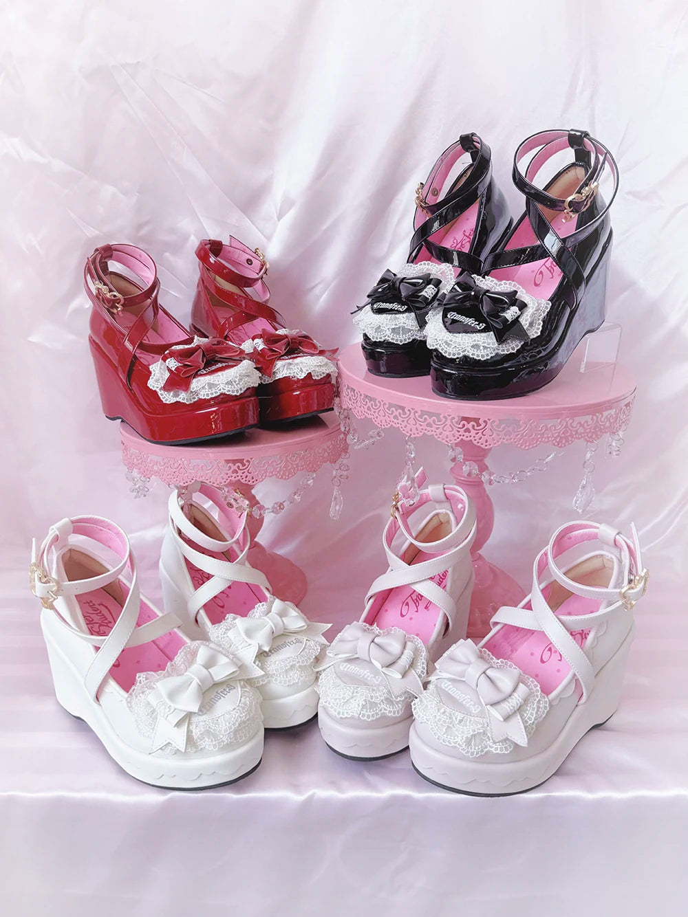 Sweet Lolita Wedge Shoes, Heart & Bow Details 45951:872533
