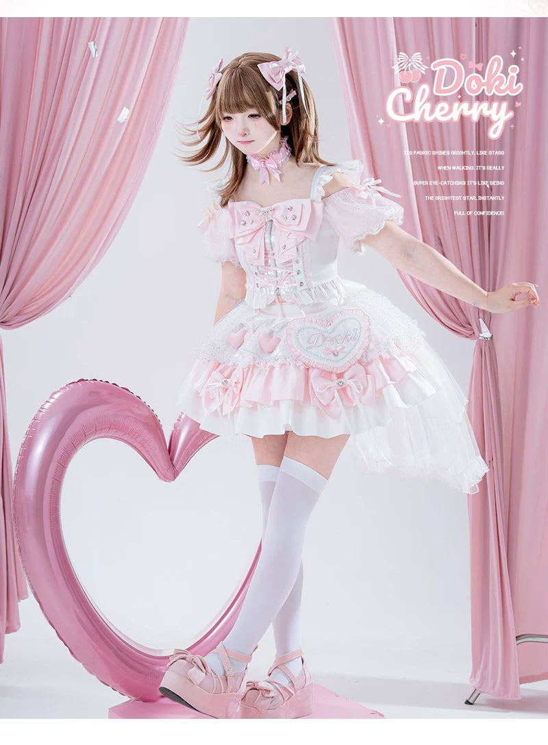 Chika Idol Outfit, Pink Heart-Decorated Top & Skirt 44770:827353