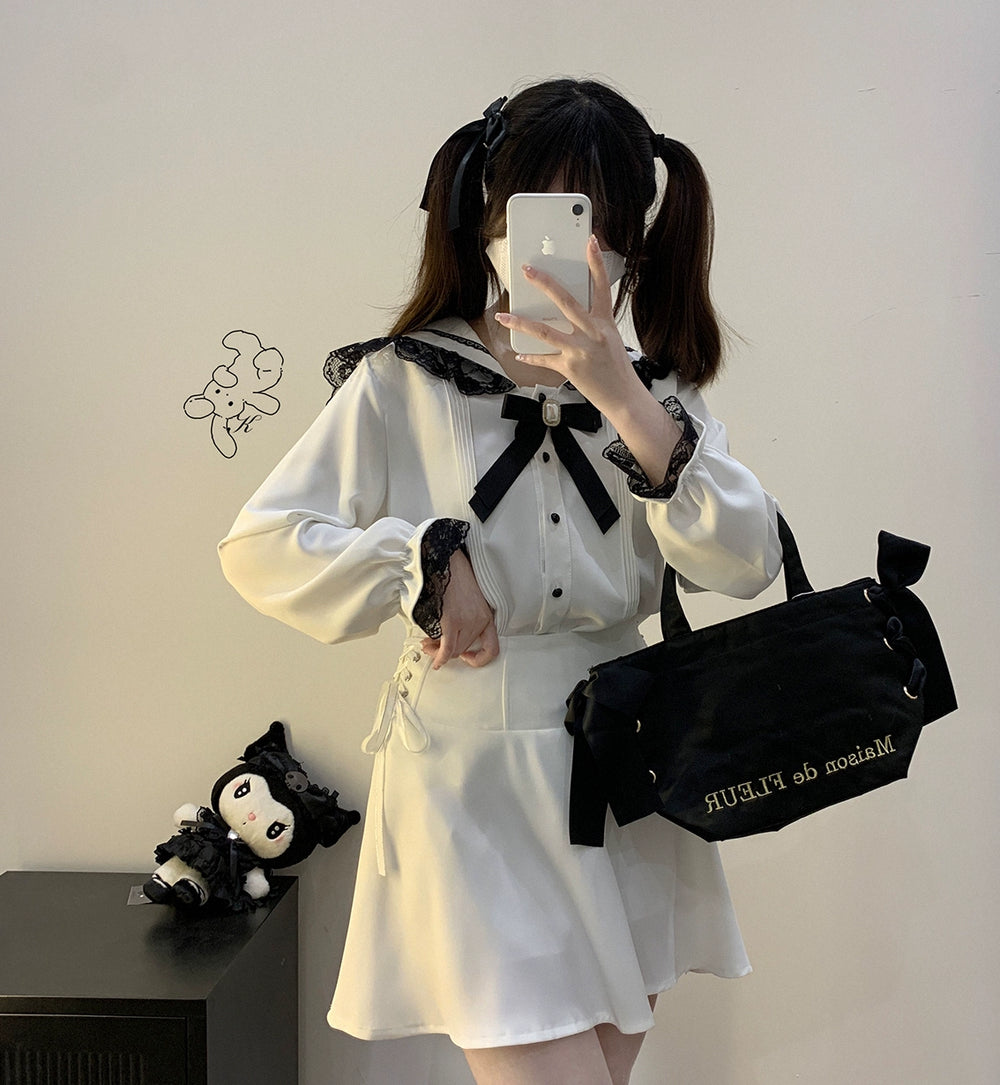 Jirai Kei Blouse Sailor Collar Long Sleeve Shirt 21812:317896