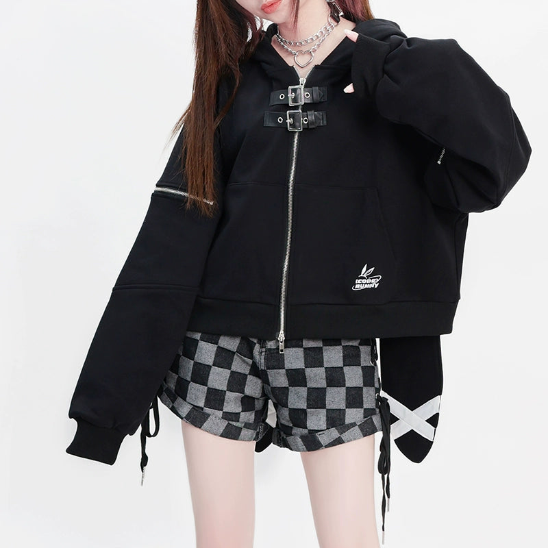 Kawaii Black Long Sleeve Hoodie With Rabbit Ears 22754:326850