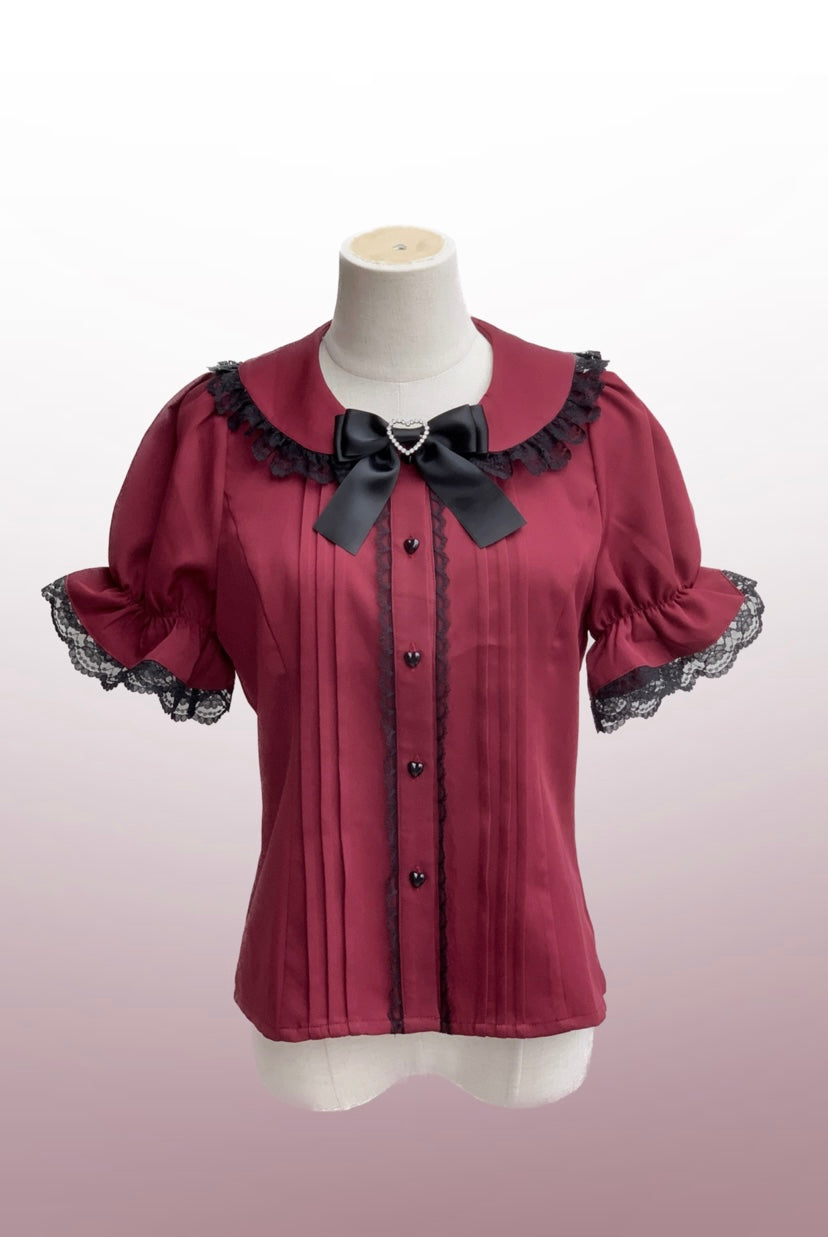 Jirai Kei Black Wine Red Sailor Collar Lace Blouse (L M S) 21726:321094